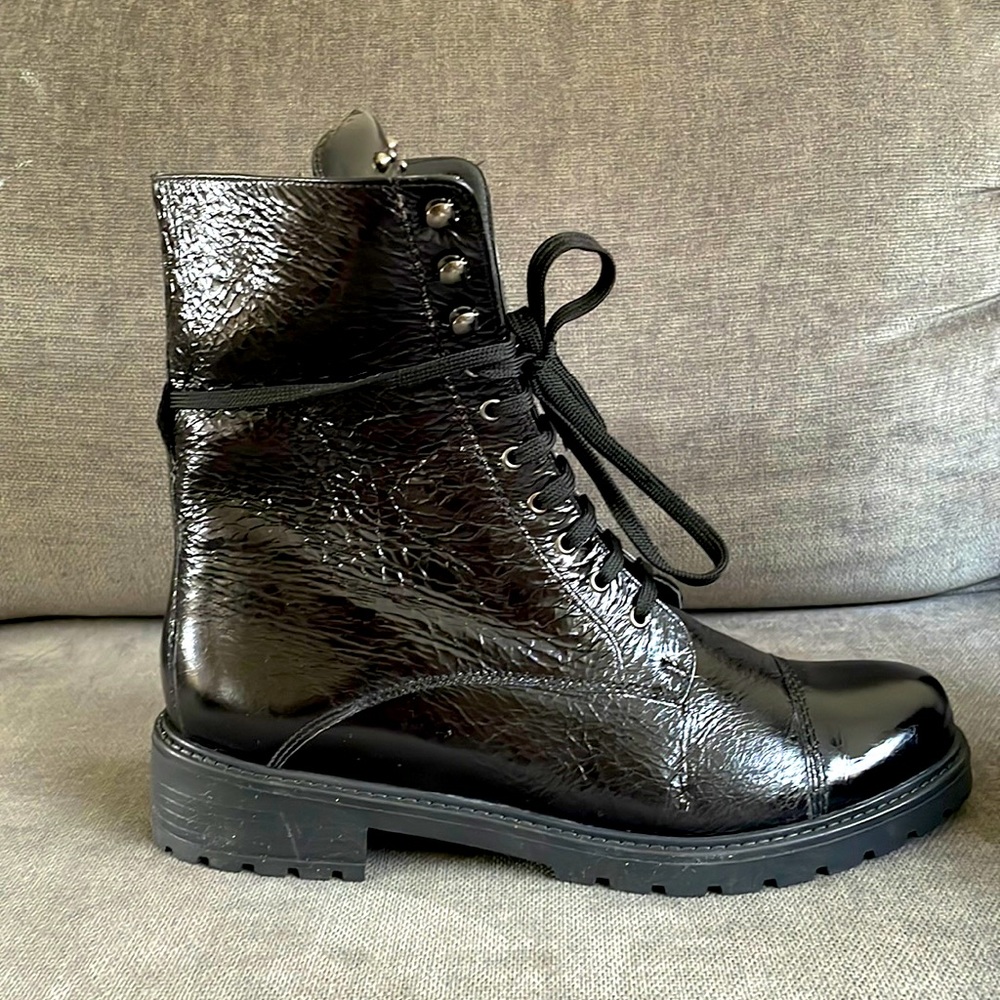 Barneys New York black leather boots.